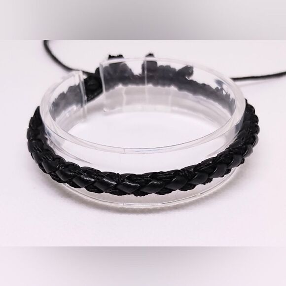 Men's bracelet leather braided black new e15 - Picture 1 of 1